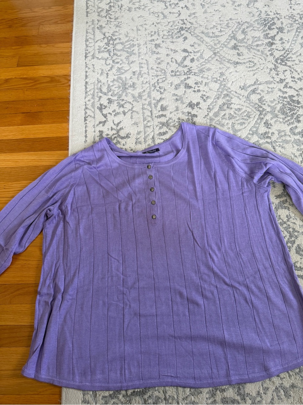 Roaman's Lavender Ribbed Henley Long Sleeve Top